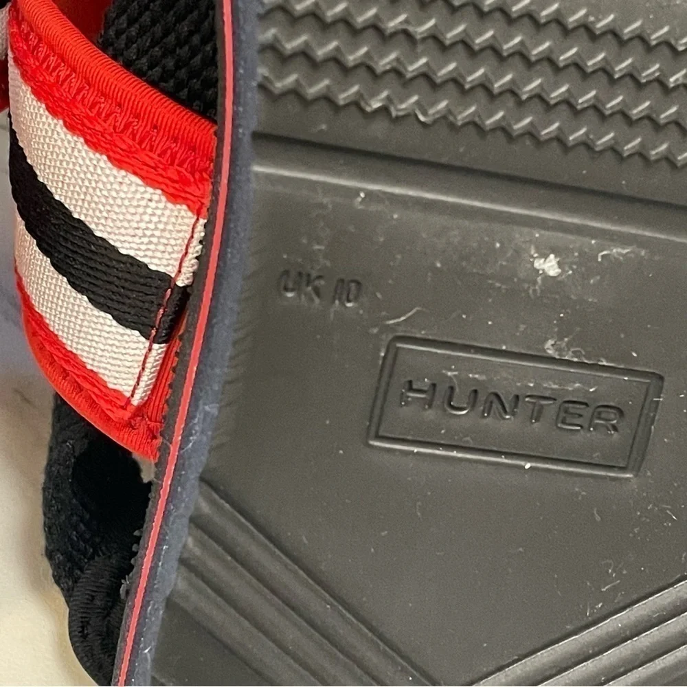 Hunter Original Beach Sandal Strap Hook Loop Red Black White Stripe Sz UK 10